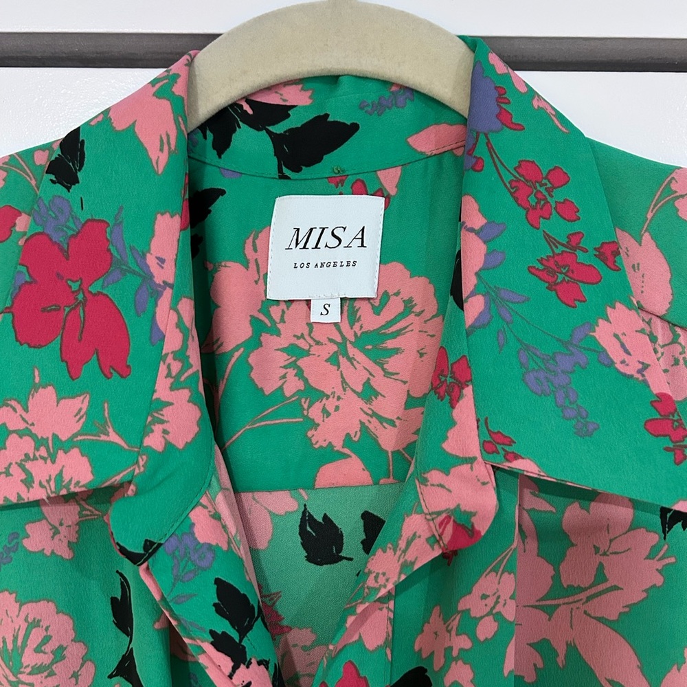 Like New Misa Los Angeles Esme Peony Green Long Sleeve Maxi Dress with Collar - Picture 7 of 9
